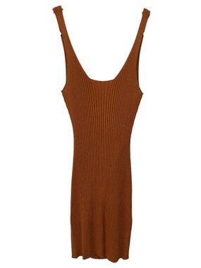 Promesa Mini Dress Medium Ribbed Knit Twist Back Sleeveless Stretch Rust Orange